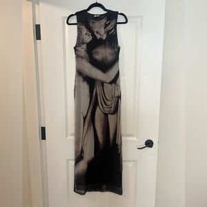 Printed Tulle Black and White Maxi Dress